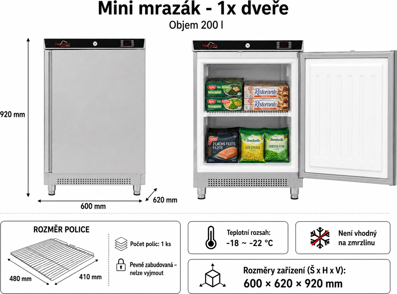Mrazák 200 l – nerezový