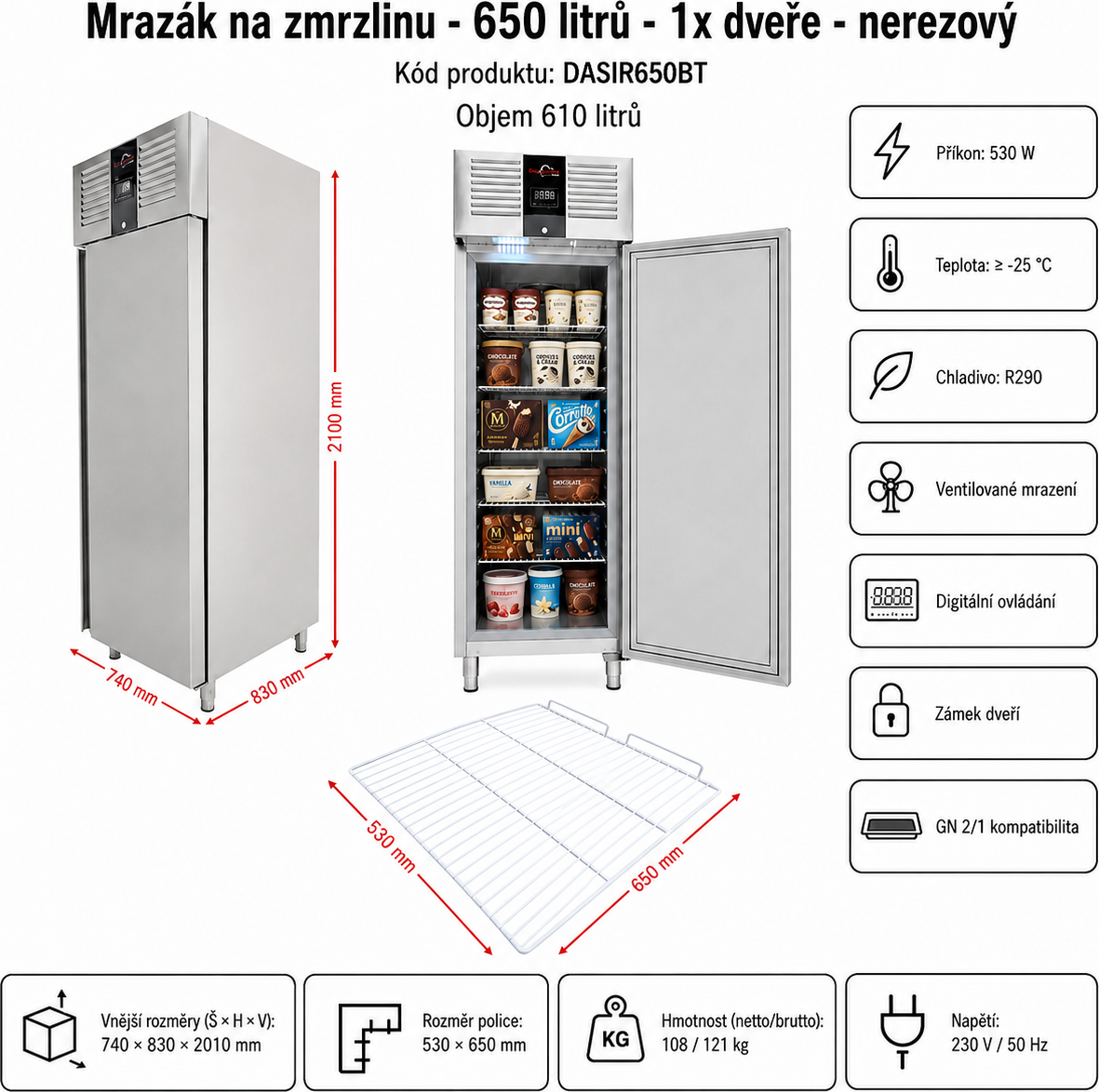 Mrazák na zmrzlinu 650 litrů nerezový