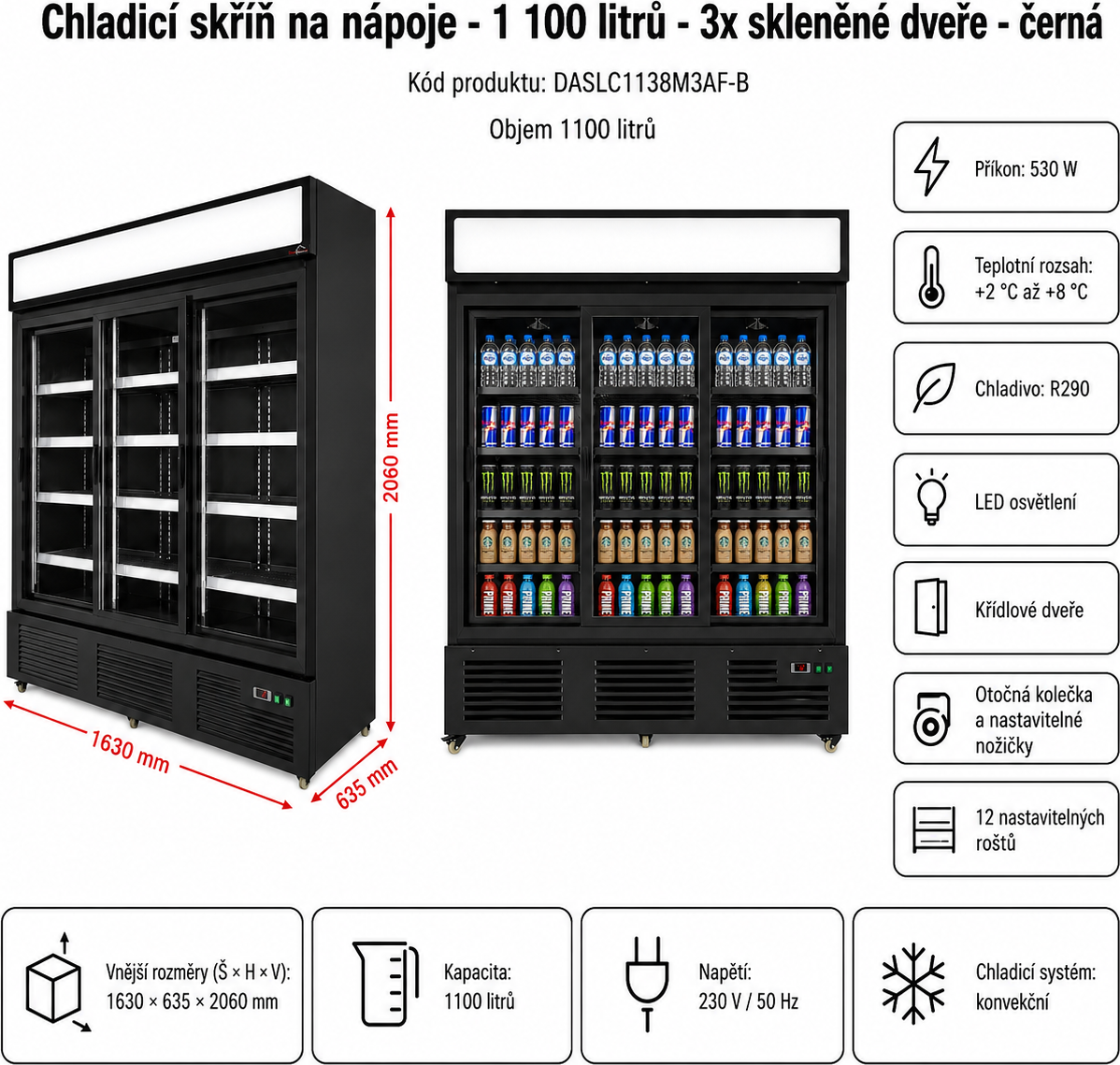 Chladnička na nápoje 1100 L černá