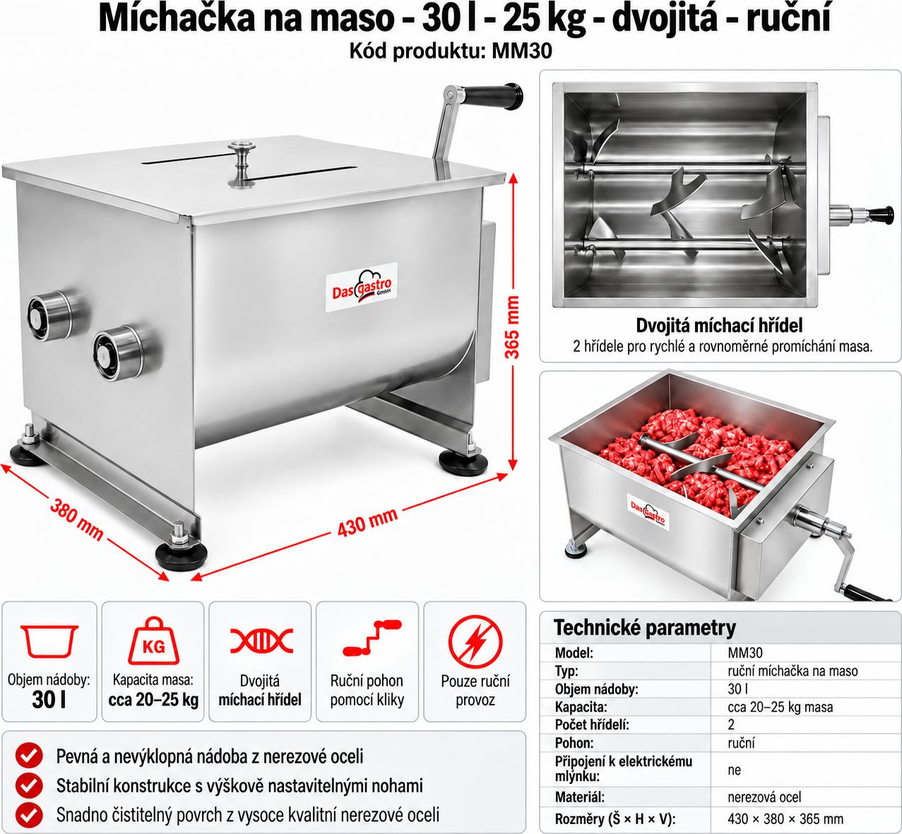 Míchačka masa – 30 l – ruční
