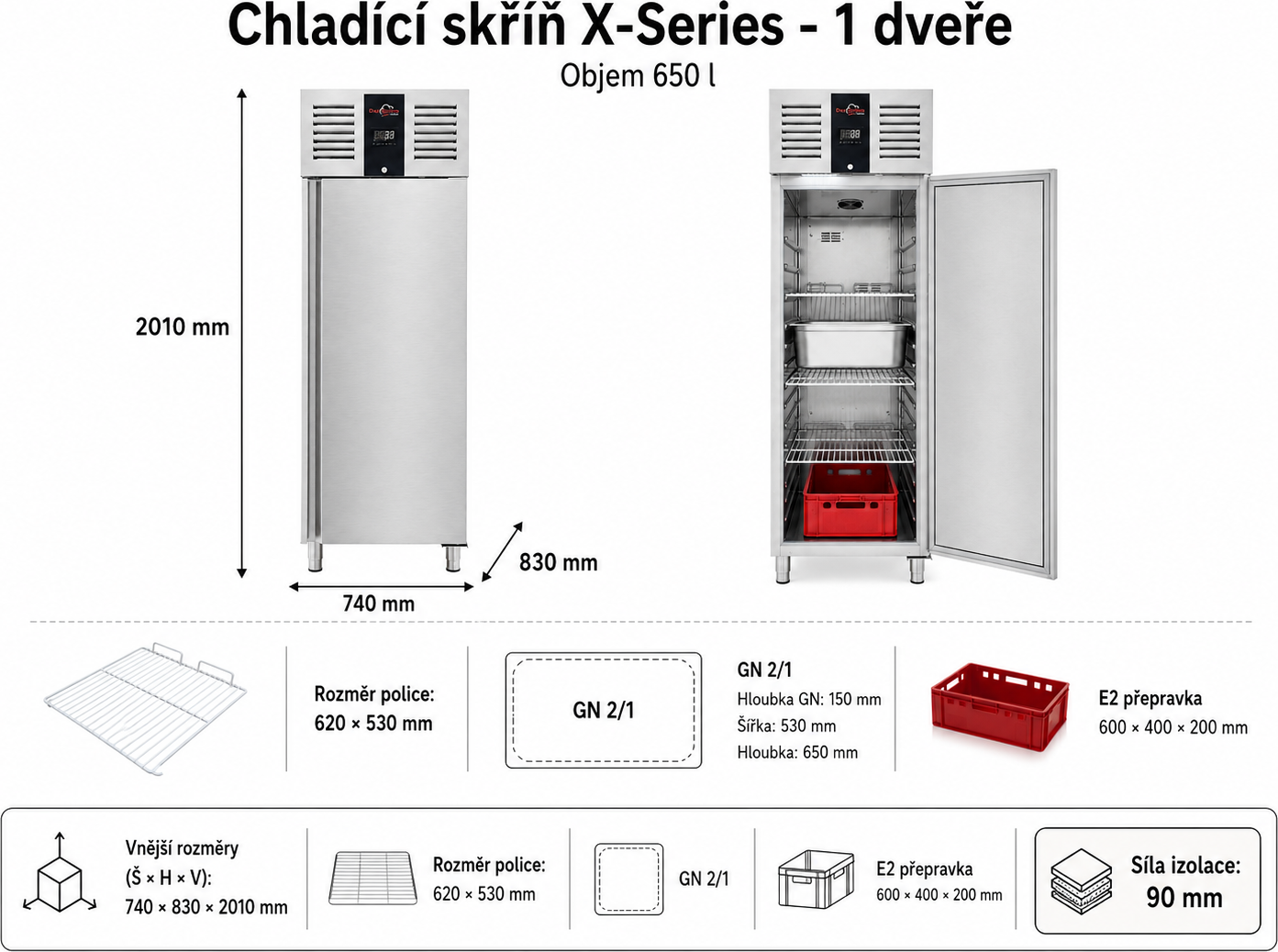 Lednice - 0,74 x 0,83 m - s nerezovými dveřmi Premium