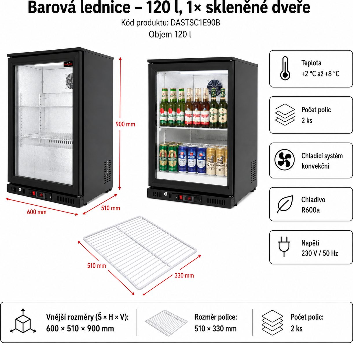 Barová lednička 1 skleněnými dvířky