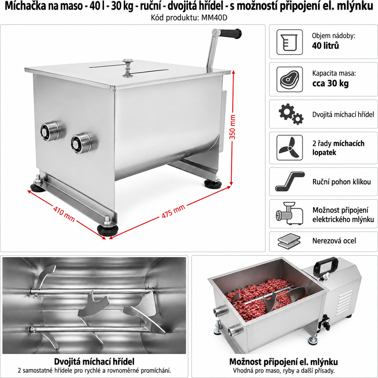Elektrická míchačka na maso 40 l
