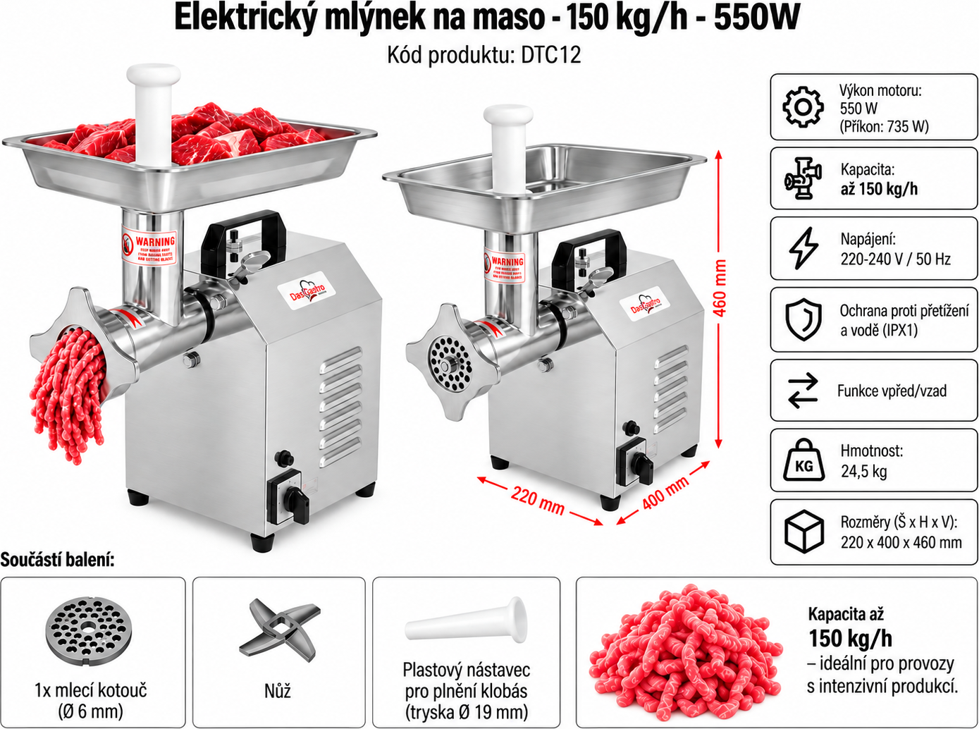 Elektrická míchačka na maso 30 l s výklopnou nádobou