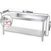 Stainless steel work table with bottom shelf without rear edge - 1.8 x 0.6 m