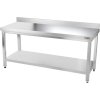 Stainless steel work table with bottom shelf and back edge - 1.8 x 0.7 m