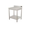 Stainless steel work table with bottom shelf and back edge - 0.8 x 0.7 m