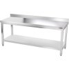 Stainless steel work table with bottom shelf and back edge - 1.2 x 0.7 m
