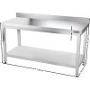 Stainless steel work table with bottom shelf and back edge - 1.2 x 0.7 m