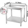 Stainless steel work table with bottom shelf without rear edge - 0.7 x 0.7 m
