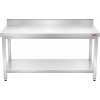 Edelstahl-Arbeitstisch PREMIUM mit unterer Ablage und hinterer Einfassung, 1 600 × 700 mm