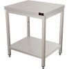 Edelstahl-Arbeitstisch PREMIUM mit unterem Ablagefach ohne hinteren Rand, 700 × 600 mm