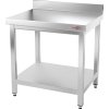 Stainless steel work table with bottom shelf and back edge - 1.0 x 0.6 m