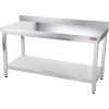 Edelstahl-Arbeitstisch PREMIUM mit unterer Ablage ohne hinteren Rand, 1 500 × 600 mm