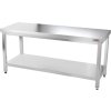 Stainless steel work table with bottom shelf without rear edge - 1.4 x 0.7 m