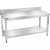 Edelstahl-Arbeitstisch PREMIUM mit unterer Ablage und hinterer Einfassung, 1 400 × 700 mm