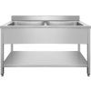 PREMIUM stainless steel sink with two sinks in the middle, lower shelf and 1.4 m rear edge