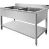 PREMIUM stainless steel sink with two sinks in the middle, lower shelf and 1.4 m rear edge