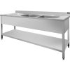 Stainless steel sink with lower shelf 2.0 m, 2 sinks on the right, depth 70 cm