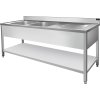 Stainless steel sink with lower shelf 1.8 m, 2 basins on the left, depth 70 cm