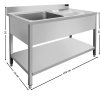 Nerezový drez k umývačke riadu - 1,2 m, 1 umývadlo vľavo, hĺbka 70 cm