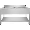 Stainless steel sink with lower shelf 1.2 m - 1 washbasin on the left, depth 60 cm