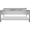Stainless steel sink with shelf 2.0 m, 2 basins in the middle, depth 70 cm