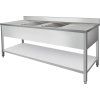 Stainless steel sink with shelf 2.0 m, 2 basins in the middle, depth 70 cm