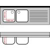 PREMIUM stainless steel sink with two sinks on the left, lower shelf and 1.6 m rear edge