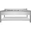 Stainless steel sink with lower shelf 1.6 m, 2 basins on the left, depth 70 cm