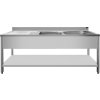 Stainless steel sink with lower shelf 1.6 m, 2 sinks on the right, depth 70 cm