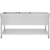 PREMIUM Stainless Steel Sink Table with Two Sinks on the Right—Bottom Shelf—Rear Flange 1,400 mm