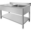 Edelstahlspüle mit unterer Ablage 1,2 m – 1 Spüle rechts, Tiefe 70 cm