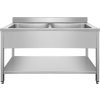 PREMIUM stainless steel sink with two sinks in the middle, lower shelf and 1.0 m rear edge