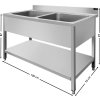 Edelstahlspüle mit Ablage 1,0 m, 2 Becken in der Mitte, Tiefe 70 cm