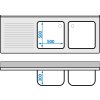 Edelstahlspüle mit Sockel 1,8 m, 2 Becken rechts, Tiefe 70 cm