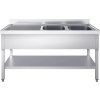 PREMIUM stainless steel sink with two sinks on the right, lower shelf and 1.8 m rear edge