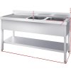 PREMIUM stainless steel sink with two sinks on the right, lower shelf and 1.8 m rear edge