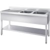 PREMIUM stainless steel sink with two sinks on the right, lower shelf and 1.8 m rear edge