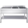 Stainless steel sink with 1.8 m base, 2 basins on the right, depth 70 cm