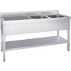 Stainless steel sink with 1.8 m base, 2 basins on the right, depth 70 cm