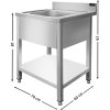 Stainless steel sink with bottom shelf 0.7 m - 1 basin, depth 60 cm