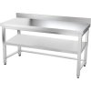 PREMIUM stainless steel workbench with bottom shelf, back edge and 1.8 m upright