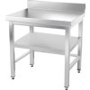 Stainless steel workbench with bottom shelf, slats and back edge - 600 x 700 x 870 mm
