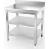 Stainless steel work table with two shelves and back edge - 1000 x 700 x 970 mm