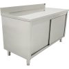 Stainless steel work cabinet - 1.5 x 0.7m - with sliding doors and rear trim