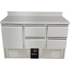 Chladiaci stôl / prípravný stôl 1,37 mx 0,7 m - s 1 dverami a 4 šuplíkmi v pravo a zadným lemom