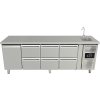 Refrigerated table with sink - 6 drawers and door on the left