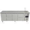 Tavolo refrigerato con lavello - 6 cassetti e anta centrale a destra