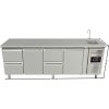 Stół chłodniczy ze zlewem z 2 drzwiami i 4 szufladami naprzemiennie po lewej stronie